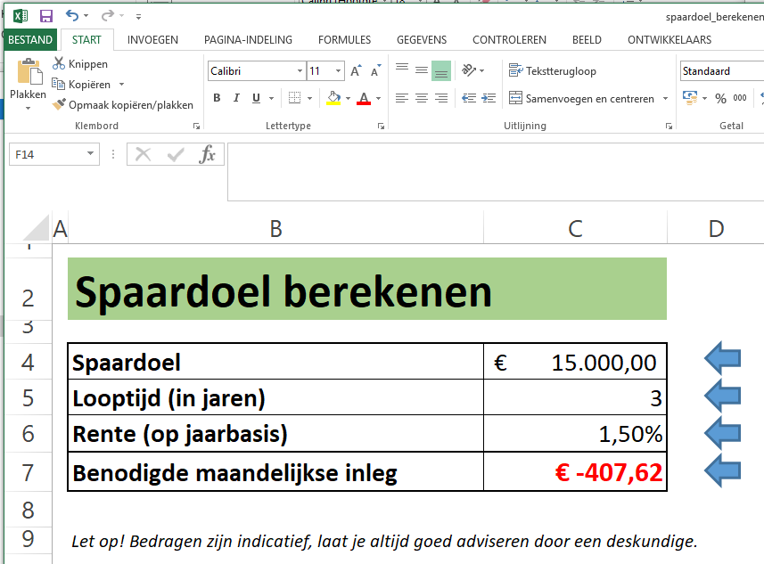 spaardoel berekenen